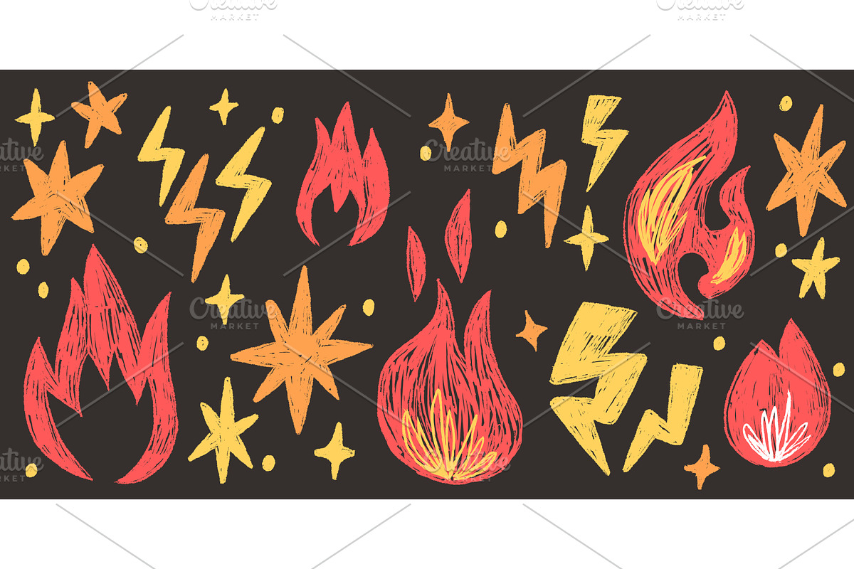 Fire collection with flame and, an Object Illustration by art PVP - market