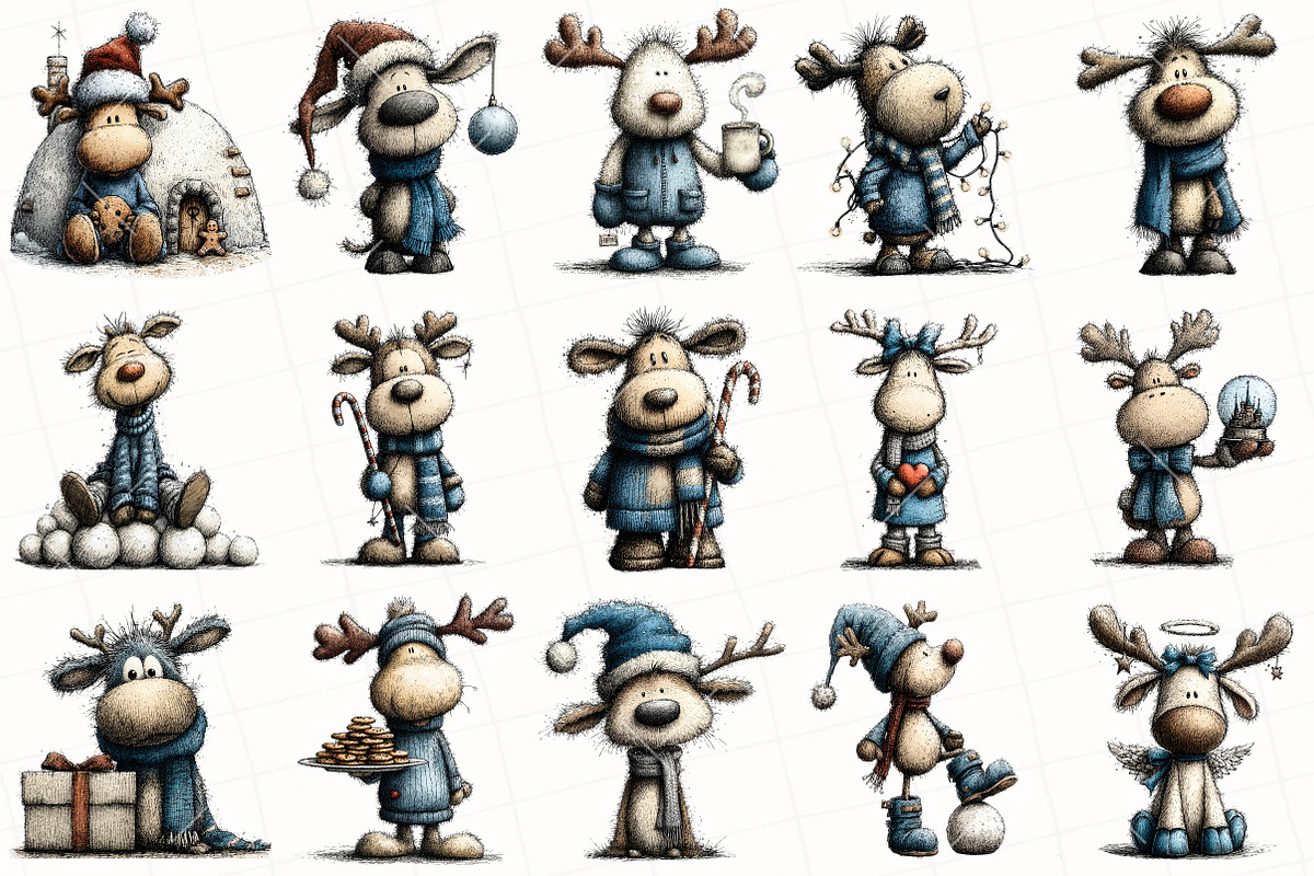 Whimsical Christmas Blue Reindeer, an Illustration by OK Design (Photo 3 of 6)