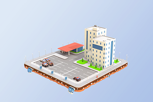 Low Poly Car Service Building