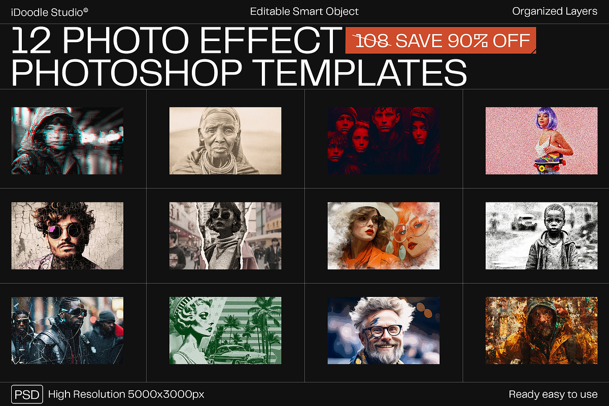 12 Photo Effect Templates, a Layer Style Add-On by iDoodle Studio ...
