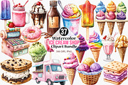 Watercolor Ice Cream Shop Clipart, an Illustration by Canvas Craft (Thumbnail 1 of 7)