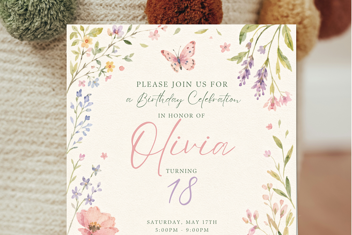 Wildflower Floral Birthday Invite, an Invitation Template by heynomi (Photo 5 of 19)