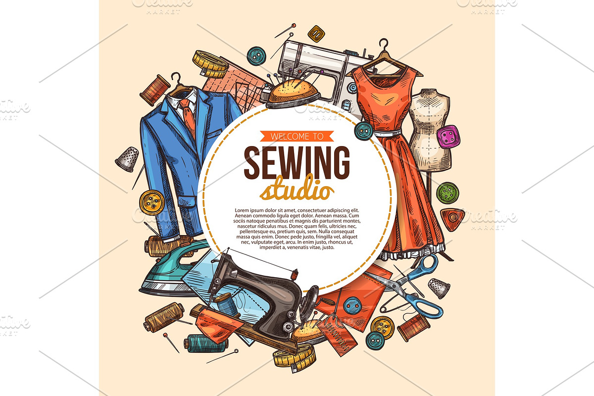 Sewing sketch poster for tailor shop, an Illustration by Vector ...