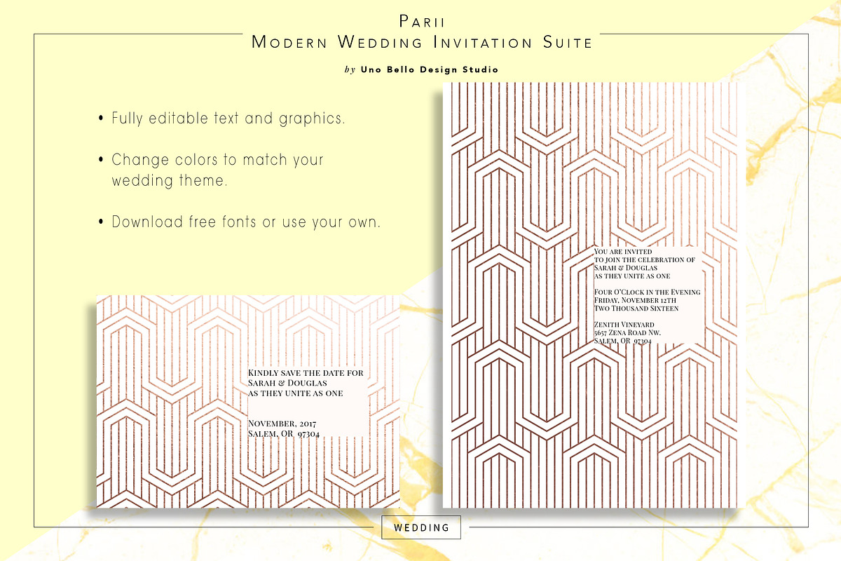 Parii Modern Wedding Stationery, an Invitation Template by Uno Bello Design Studio (Photo 2 of 5)