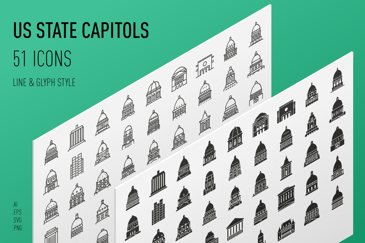 US State Capitols Icon Set, an Outline Icon by Jozsef Balazs-Hegedus (Photo 1 of 6)