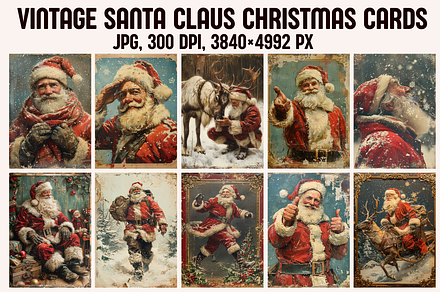 Vintage Santa Claus Christmas Cards, a Background Graphic by PrintHaven Designs