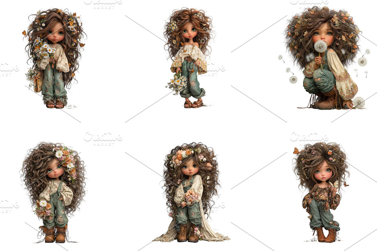 Spring Boho Girls Whimsical Cliparts, a Seasonal Illustration by CreationArt (Photo 5 of 5)