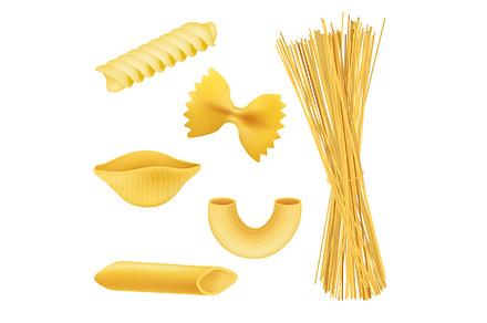Different pasta shapes - realistic, an Object Illustration by Sabelskaya
