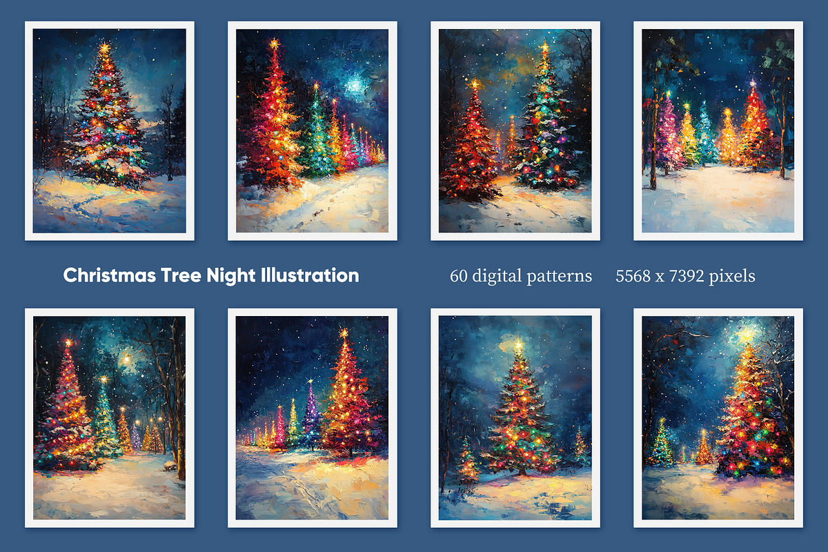 Christmas Tree Night Illustration, a Decorative Illustration by Housui Patterns (Photo 4 of 9)