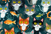 Bright Eyed Cats and Fishy Friends, an Animal Illustration by Sharon Schwalbe (Thumbnail 1 of 6)