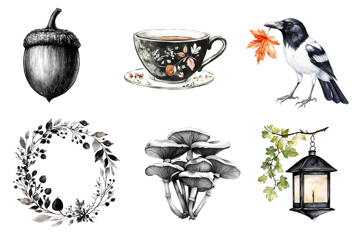 Black & White Autumn Clipart, an Illustration by CreationArt (Photo 2 of 5)
