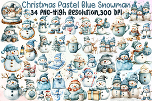 Christmas Pastel Blue Snowman Clipar, an Illustration by Sublimation Artist