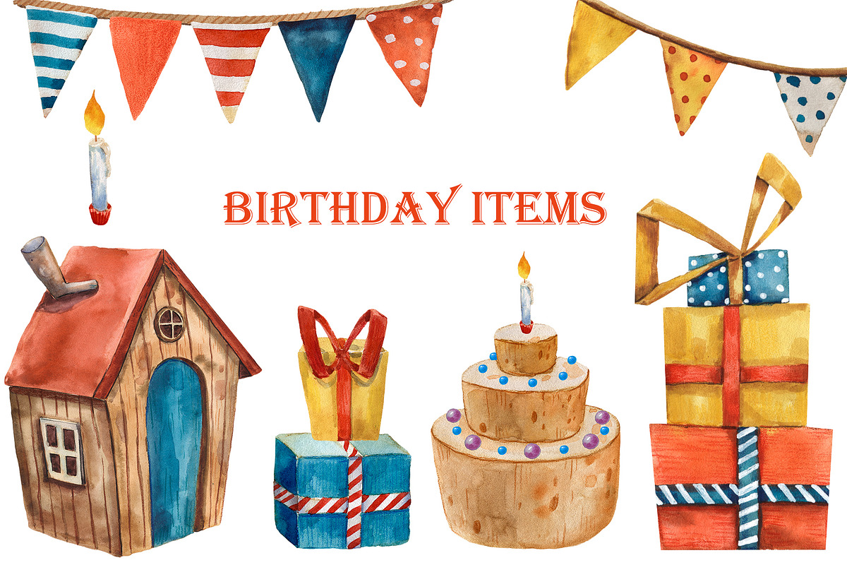 Bird's Birthday - Watercolor Clipart, an Animal Illustration by Mashamashastu (Photo 3 of 12)