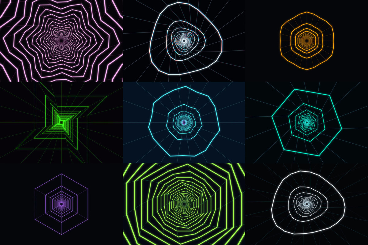 Infinite Neon Tunnels: 4K Loops, a Background Graphic by cheapmotiongraphics (Photo 6 of 7)