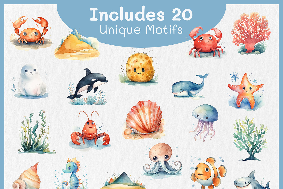 Cute Ocean Animals Clipart Bundle, an Animal Illustration by Digital Dreamscaping (Photo 2 of 4)