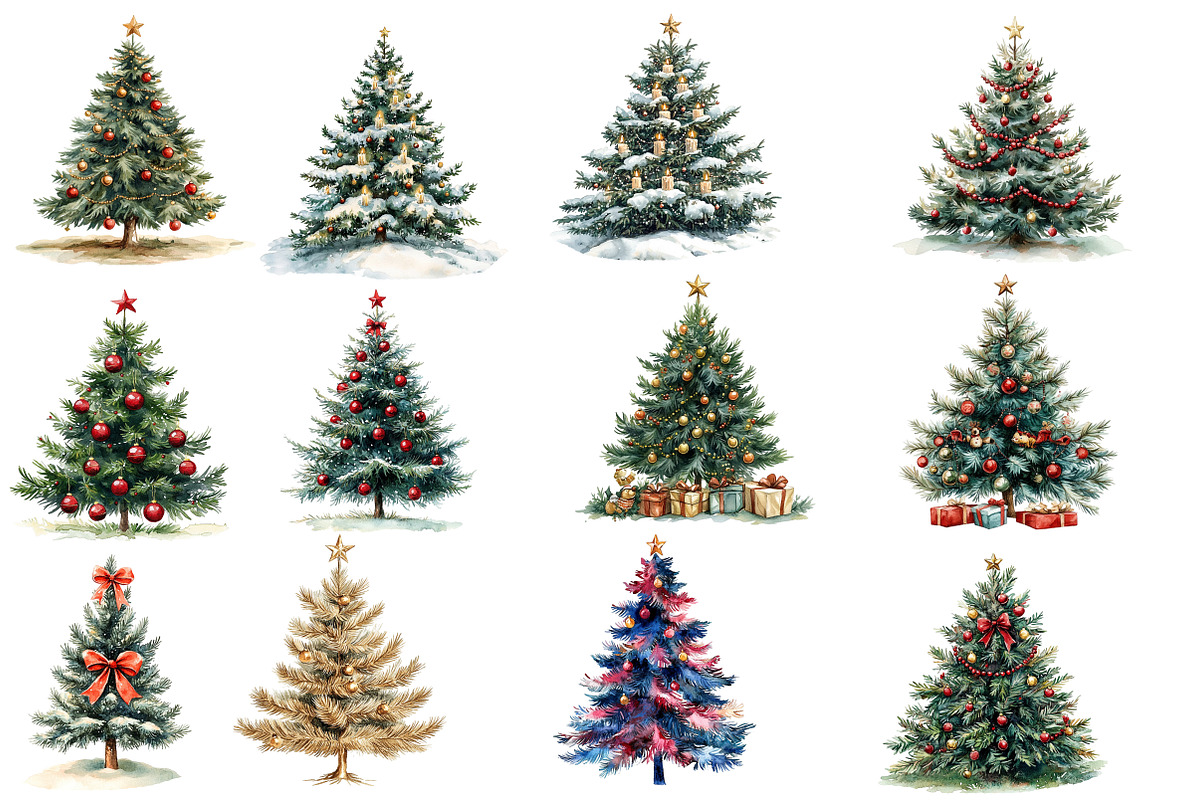 Vintage Christmas Trees Clipart, an Illustration by Designworld (Photo 3 of 5)