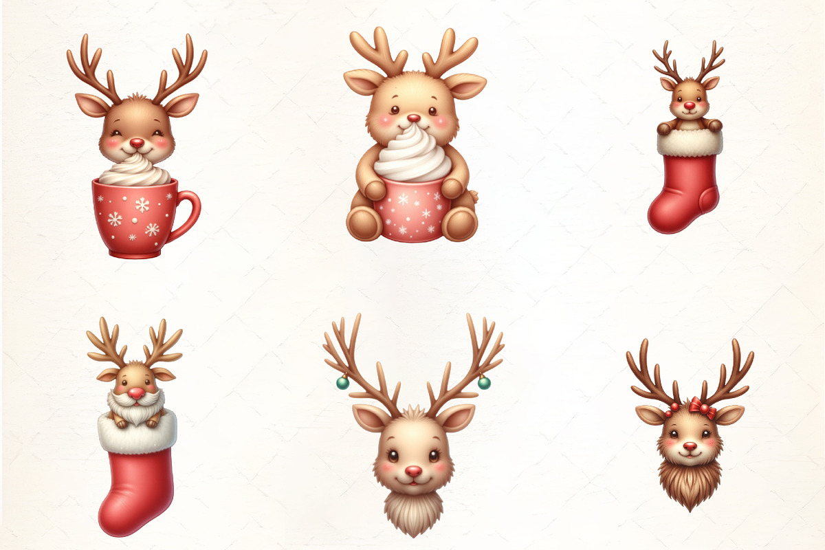Funny Reindeer Christmas Clipart, an Illustration by CrexoraLab (Photo 2 of 5)