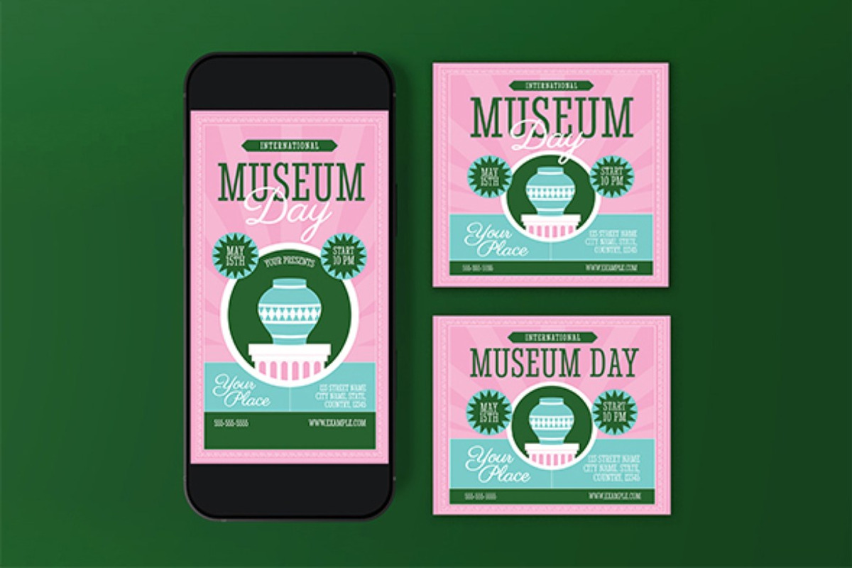 Pink Green Museum Day Flyer Set, a Flyer Template by graphicook (Photo 3 of 3)