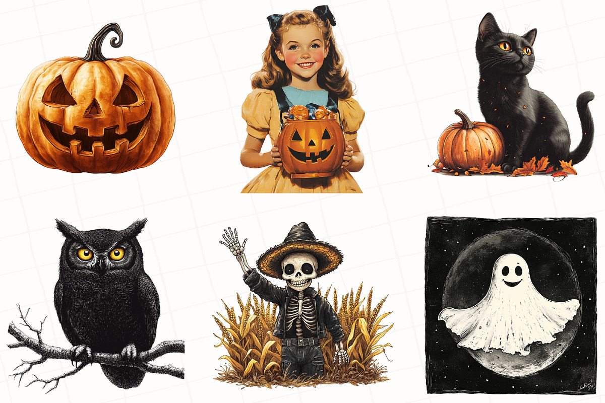 Watercolor Vintage Halloween Clipart, an Illustration by OK Design (Photo 3 of 5)