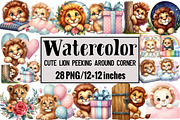 Cute Lion Peeking Around Corner, an Illustration by Design Market (Thumbnail 1 of 3)