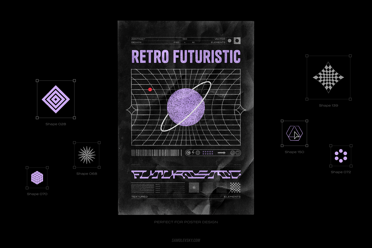 150 Retro-Futuristic Textured Shapes, an Object Graphic by Samolevsky (Photo 2 of 17)