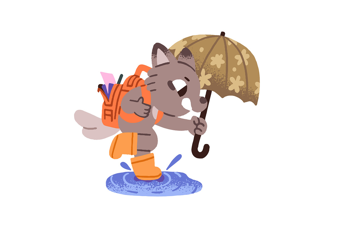 Animals with umbrella under rain set, an Animal Illustration by PaperTrident (Photo 3 of 9)