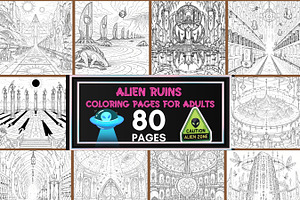 80 Alien Ruins Coloring Pages Bundle