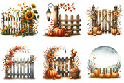 Watercolor Autumn Fence Clipart, a Seasonal Illustration by DreamArtGraphic (Thumbnail 2 of 4)