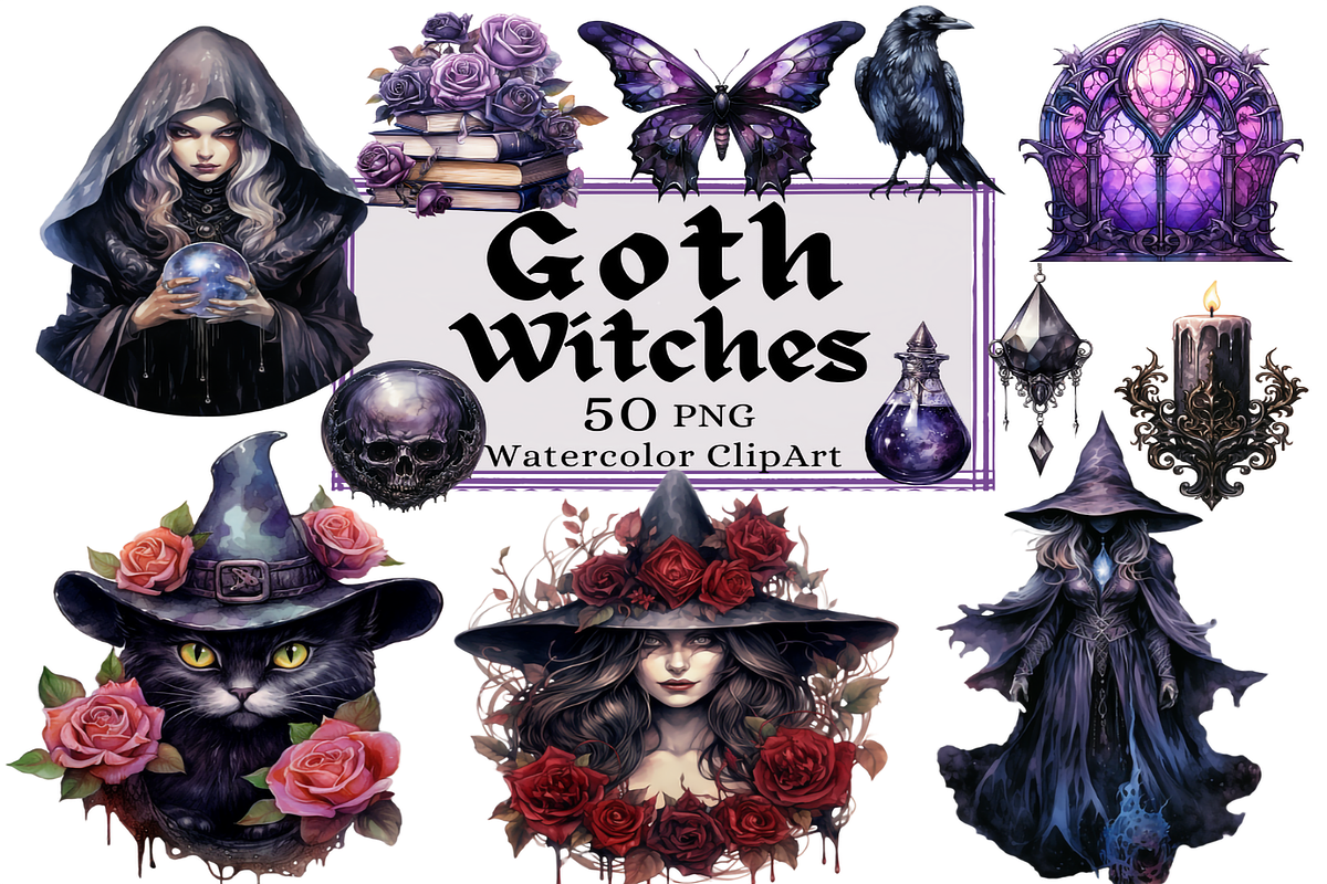 Gothic Witches Collection Clipart, a Decorative Illustration by Watercolor Digital (Photo 1 of 9)