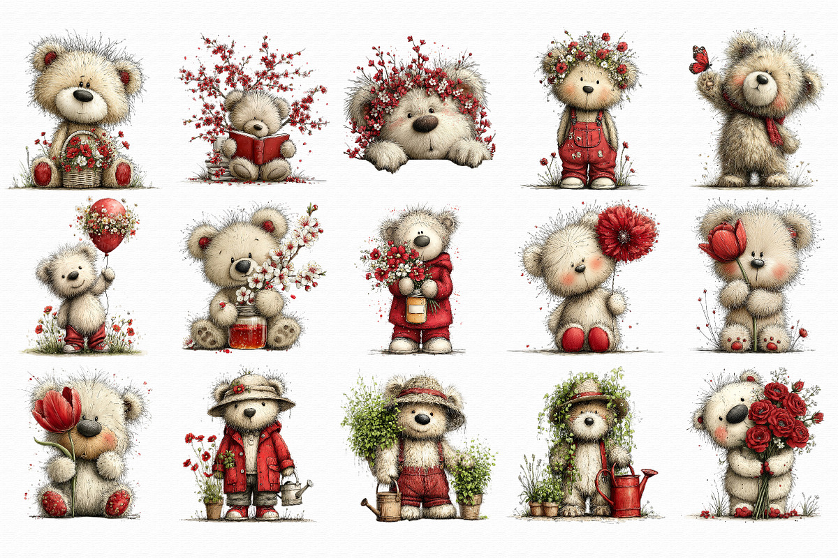 Whimsical Spring Teddy Bear Clipart, an Illustration by Libby Wishes (Photo 7 of 7)