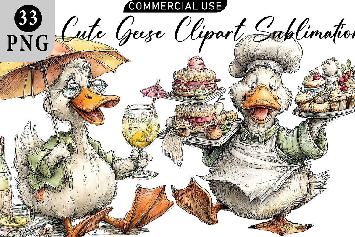 Cute Geese Clipart Sublimation, an Illustration by Daily.Designs (Photo 1 of 5)