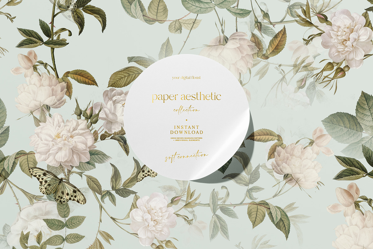 Luxury Pastel Mint Floral Pattern, a Pattern Graphic by paper aesthetic (Photo 1 of 8)