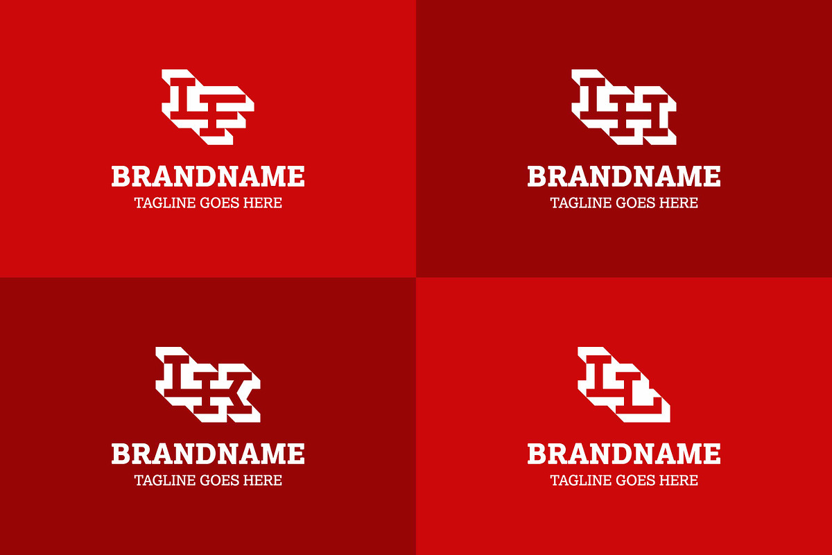 Letters LF LH LK LL Shadow Monogram Logo Set