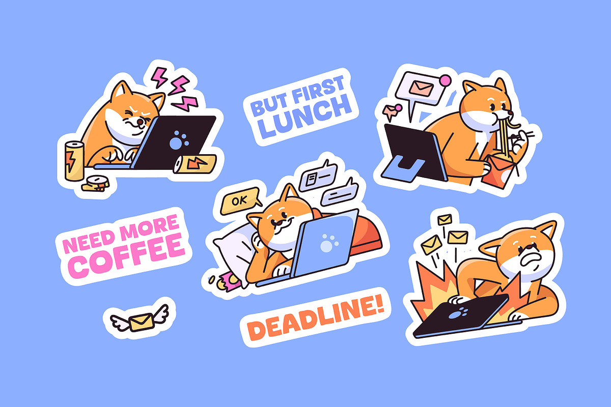 Cute dog working set, stickers, a Person Illustration by PaperTrident (Photo 3 of 10)