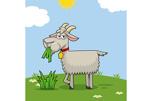 Funny Goat Cartoon Character, an Illustration by HitToon