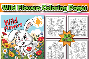 Wild Flowers Coloring Pages for Kids, a Decorative Illustration by Design Home