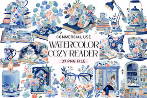 Cozy Reader Watercolor Clipart Set, a Seasonal Illustration by Daily.Designs