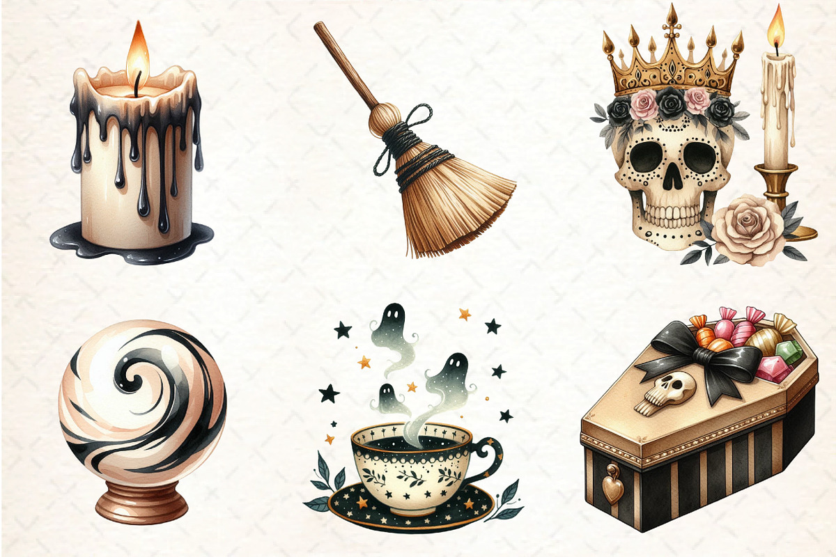 Beige & Black Halloween Clipart, an Illustration by DreamCafeArt (Photo 2 of 7)