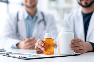 Doctors holding medication bottles
