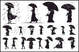 Women with Umbrella Silhouette Bundl, an Illustration by Designs_River