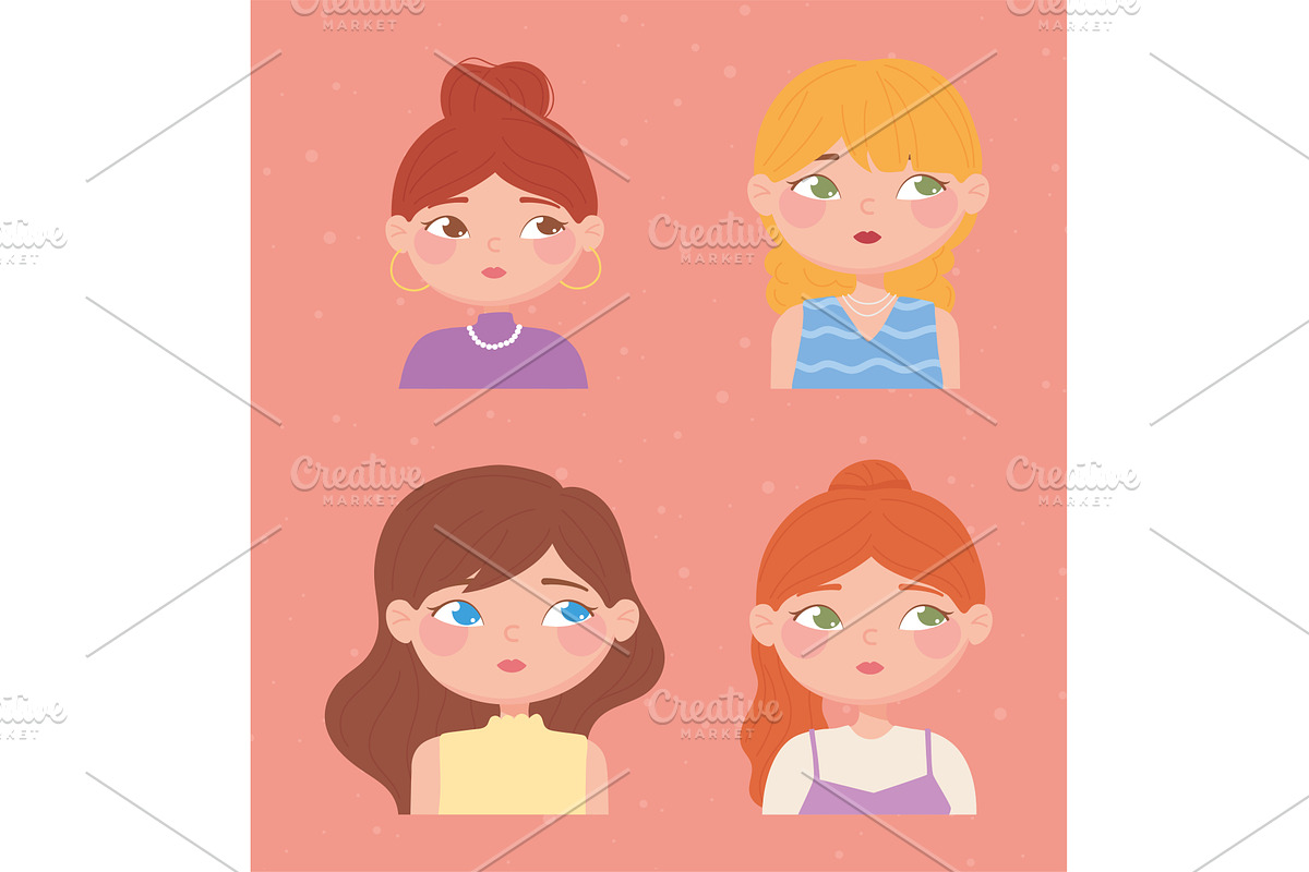 portrait women cartoon character set, a Person Illustration by studiogstock