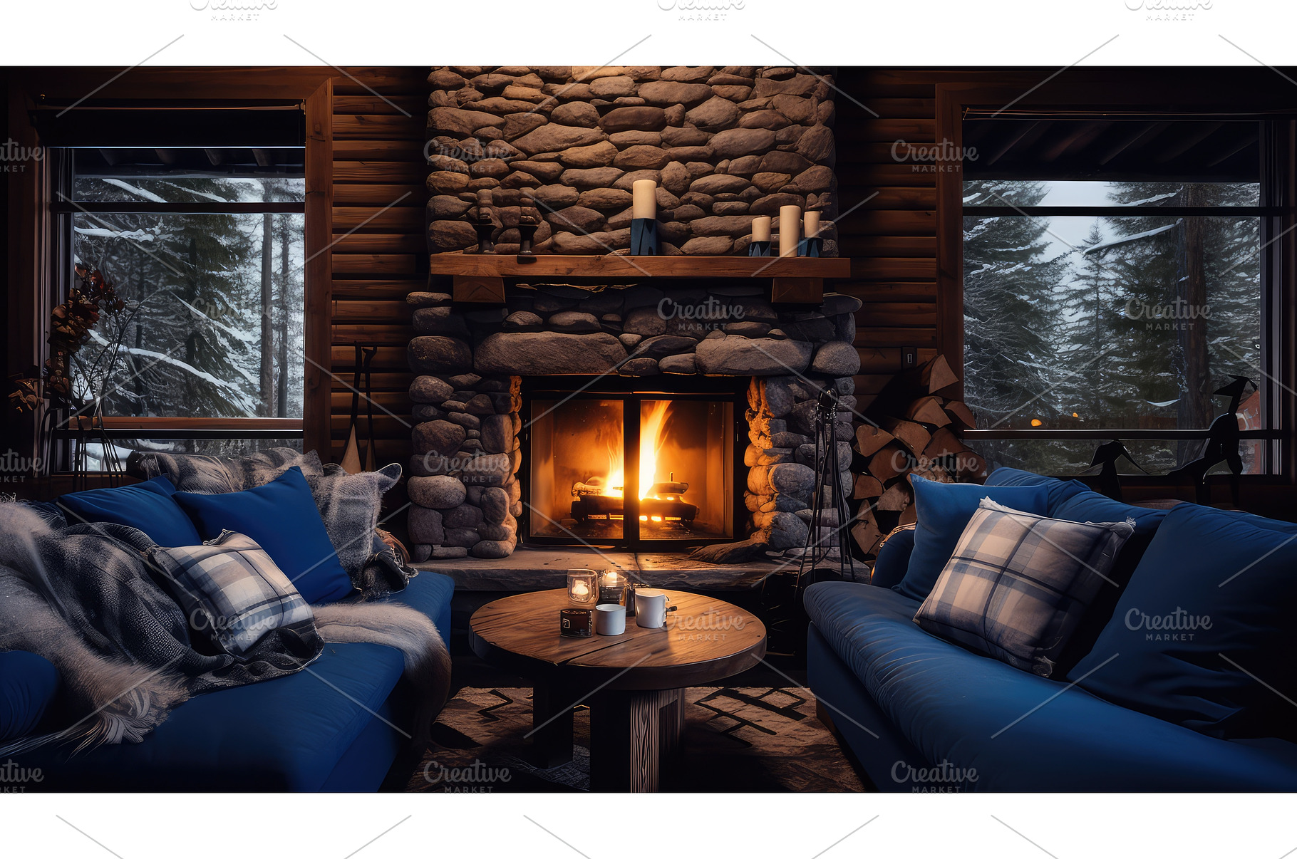 interior wood blue ai generated, an Architecture Photo by pikepicture