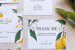 Lemon Watercolor Wedding Invitation