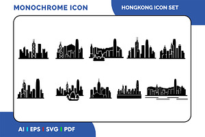 Hong Kong Skyline Icon Set, a Solid Icon by Fontmine Studio