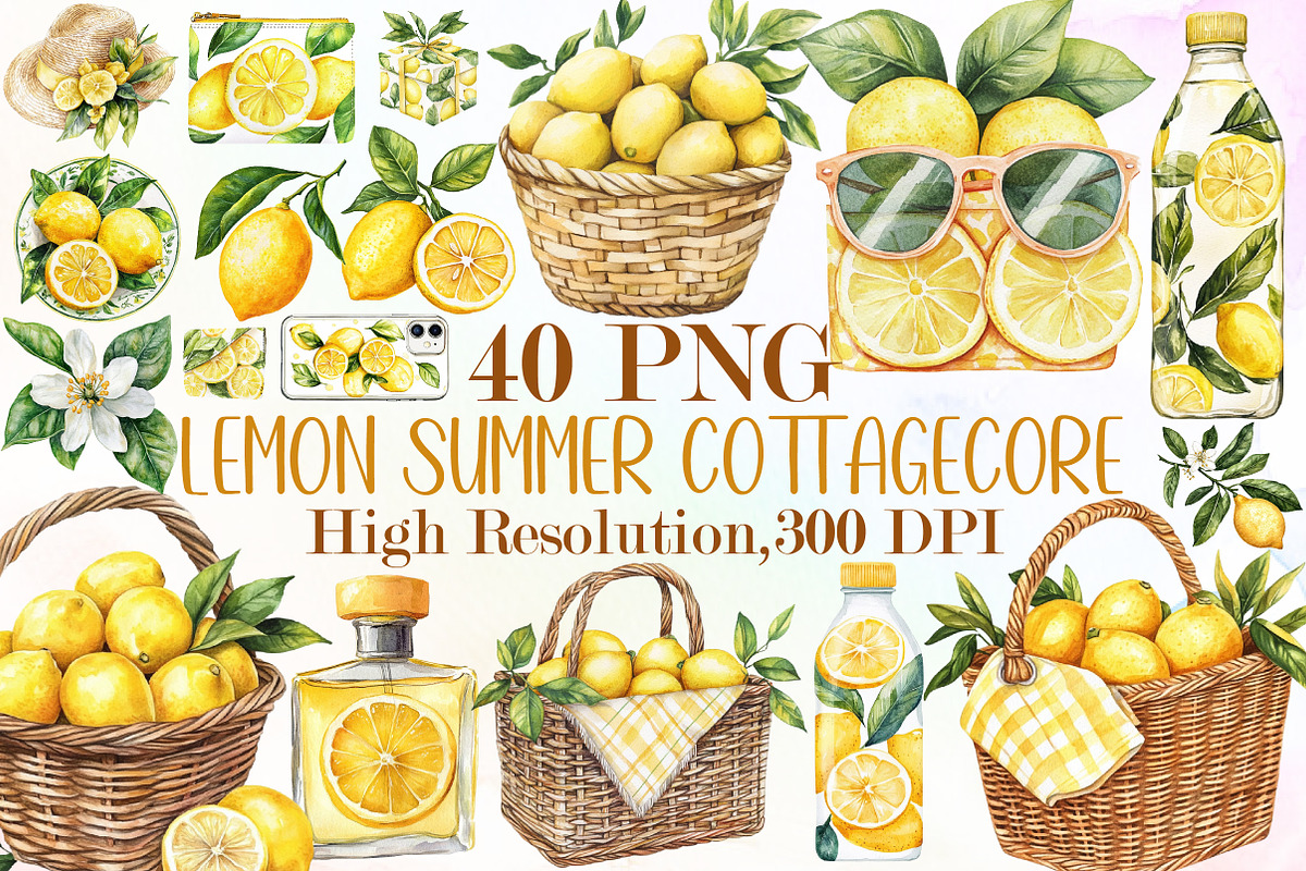 Lemon Clipart Summer Fashion Cottage, an Illustration by Sublimation Artist (Photo 1 of 6)