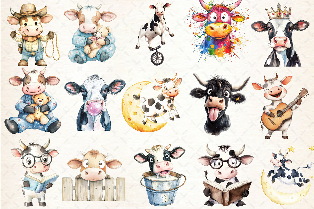 Funny Cow Sublimation Clipart, a Seasonal Illustration by Rose Art (Photo 2 of 3)