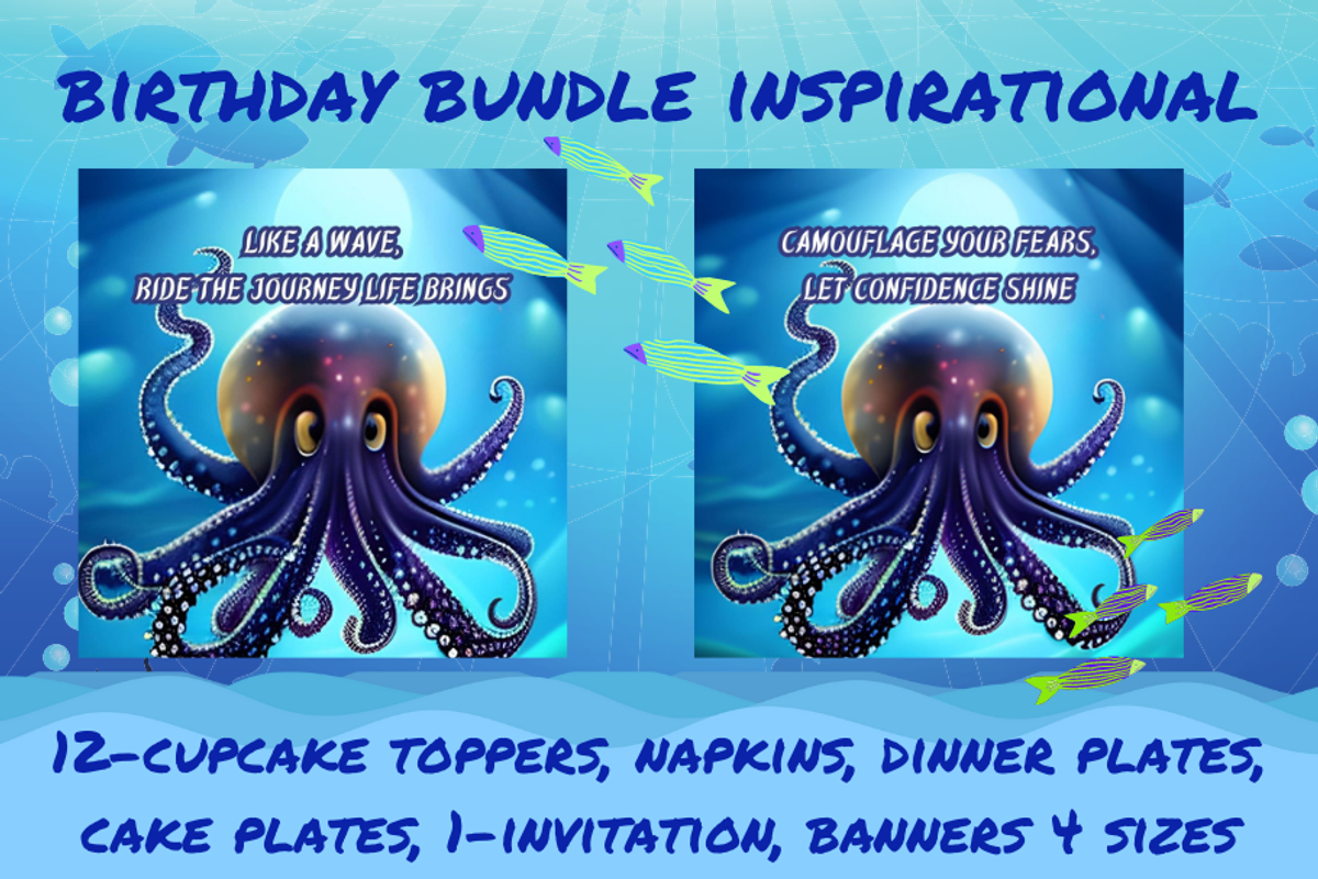 Custom art, Octopus birthday bundle, an Invitation Template by Boho Pixel Dust (Photo 1 of 5)