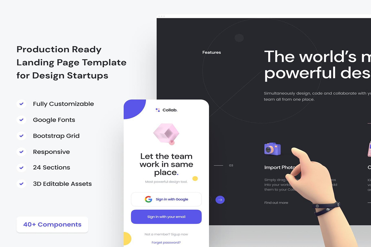 Collab Landing Page Kit, a HTML Template by Lumina_ui_ux202 (Photo 1 of 9)