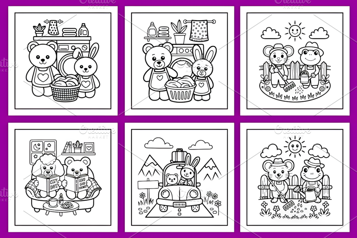 Comfy Critter Besties Cute Coloring, a Decorative Illustration by Design Station (Photo 3 of 4)