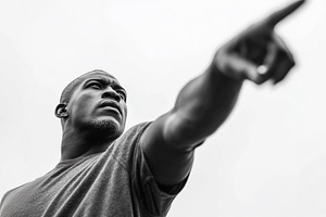 Strong, determined black man points, a Person Photo by MistyDay